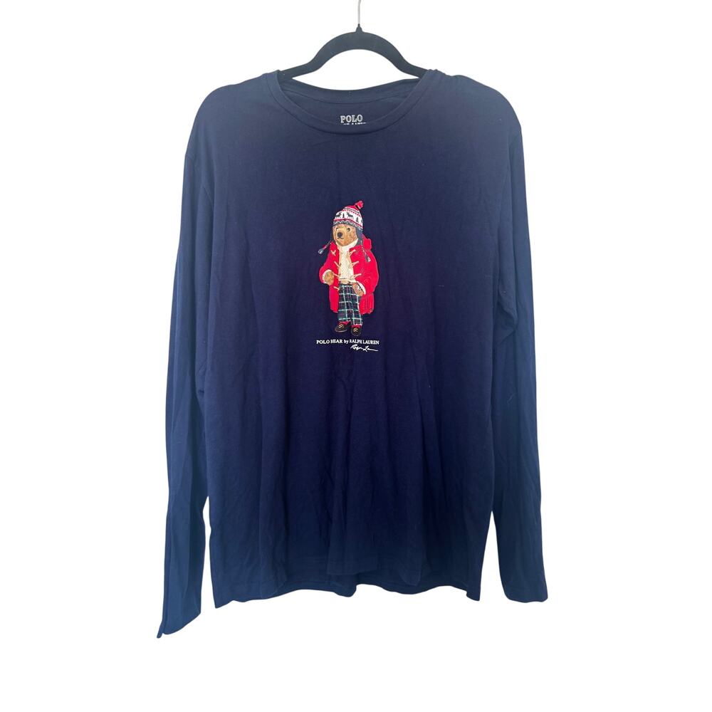 Polo Ralph Lauren Polo Bear Long Sleeve Tee Navy Winter Holiday Bear Size M